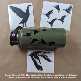 Goose Decal 4 Pack: Detailed Goose Flying, Waterfowl Geese Flying V Formation, Canadian Geese Landing, Goose Flapping Wings (Black, Large ~5")