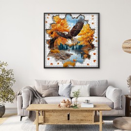Autumn Bald Eagle Puzzle for Adults 1000 Piece, Fall Bird Puzzle with 3D Wall Effect, Impossible Unique Nature Scene Jigsaw Puzzle Challenge