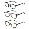 Retro Reading Glasses EYE-ZOOM 3 Pairs Classic Readers Spring Hinged with Soft Pouch for Men and Women, Black, Matt Tortoise and Brown Tortoise, 1.50 Strength