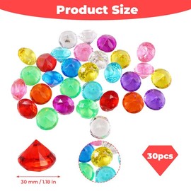 Pack of 30 Acrylic Diamonds Decorative Colourful, 30 mm Diamonds Children, Fake Diamond Plastic Jewels, Diamonds Decoration Colourful, Gemstones Children Large Game Diamonds for Party Bags, Table