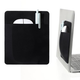 Aeaocvo Mouse Holder Sleeve, Adhesive Mouse Pocket for Laptop, 5.7x4.7in Stick-On Mouses Pouch Storage Bag for Computer Accessory Holder, External USB Cable