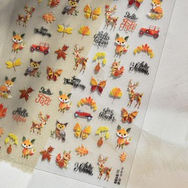 NBNTGH Fall Leaf Nail Art Stickers Fox Deer Nail Decals for Nails Art Autumn Leaf with Design 5D Embossed Self Adhesive Nails Stickers for Women Girls Kid Manicure DIY Decoration