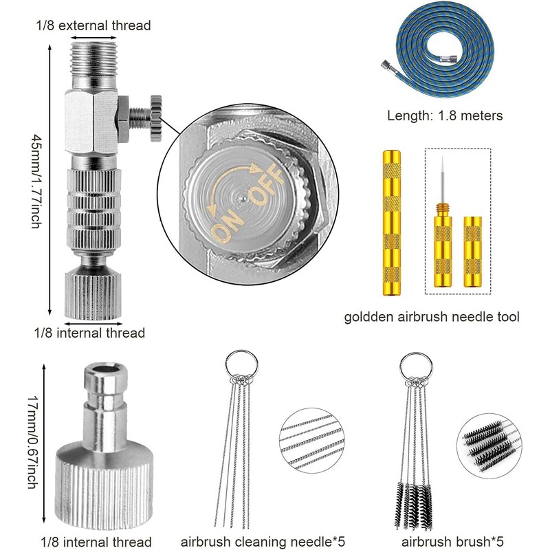 16PCS Airbrush Adapter Set Includes 12PCS Airbrush Adapter Kit Fitting