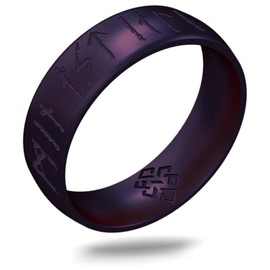 Knot Theory Viking Silicone Ring - My Love Forever in Rune Characters - Cosmic Purple No Inlay Size 7 6mm Breathable Comfort Fit - Valentine's Engagement Wedding Band