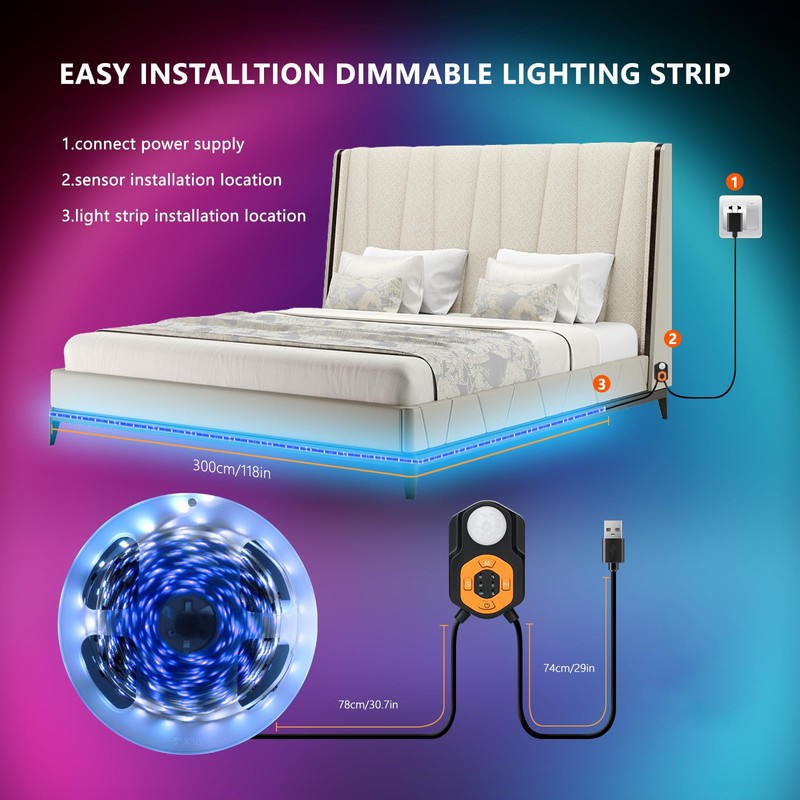 LED Strip with Motion Sensor, 2 Pieces RGB LED Strips,