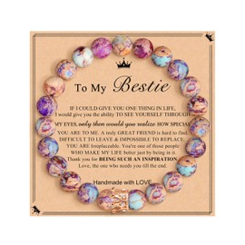 JoycuFF Gifts for Best Friend Crown Bracelets Gifts for Bestie Bff Friendship Gifts for Women Natural Stone Bracelets for Bestie Birthday Christmas Graduation Gifts for Bestie Her