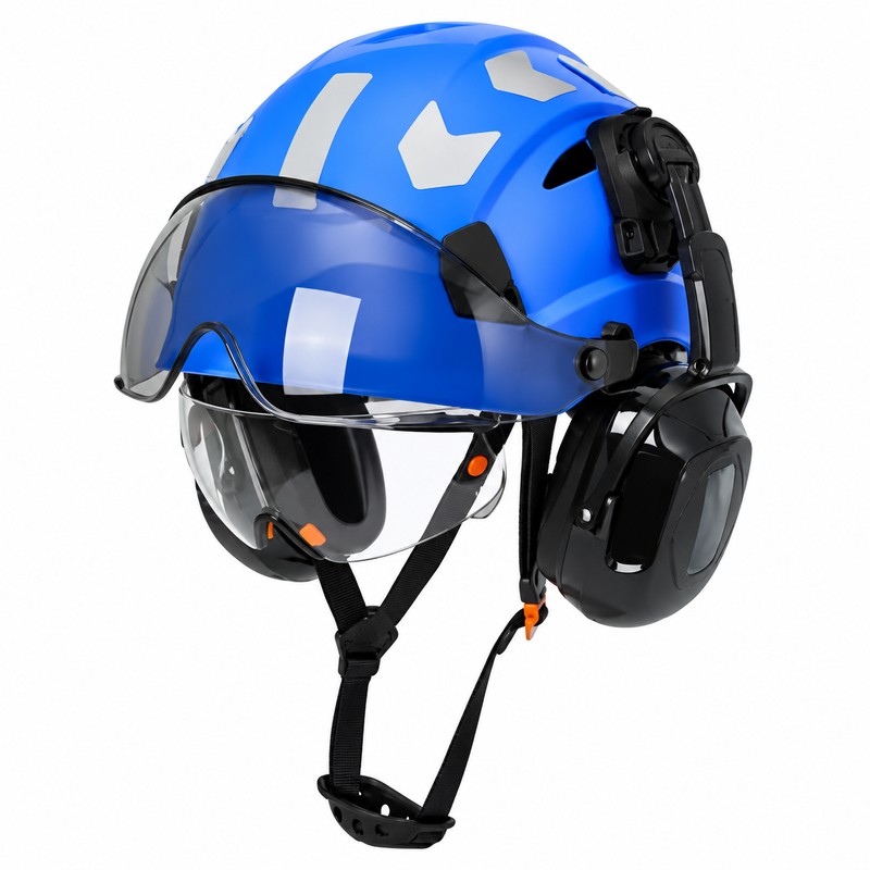 Safety Helmet with Built-In Visor & Removable Earmuffs – Style