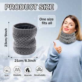 TATWOQ Winter Neck Warmer Fleece Lined Knitted Neck Warmer Soft Mask Face Warmer Neck Gaiter for Women Mens Teens Windproof Gift(1, Gray)
