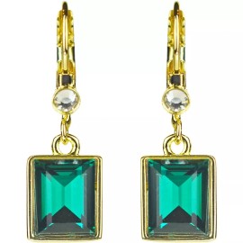 Kirks Folly Brilliant Emerald-Cut  Petite Leverback Earrings green/ GT