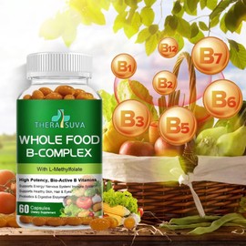 TheraSuva Whole Food Vitamin B-Complex – 100% Vegan & Plant-Based, Supports Energy, Metabolism & Overall Wellness – 120 Capsules (60 Day Supply)