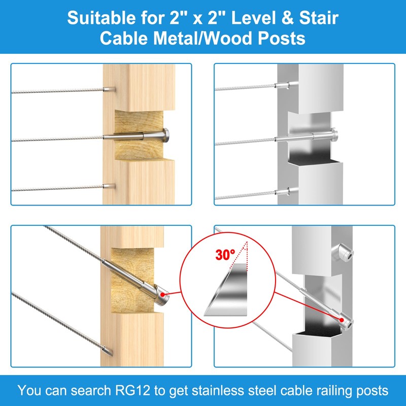 RailinGo 50Pack 1/8" Invisible Cable Railing Kit, T316 Stainless Steel