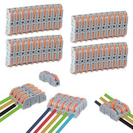 Uootach Pack of 40 cable connectors, wire connectors, plug-in terminals with lever, combinable compact clamps, both sides of the wire clip can be freely combined, 4 mm² conductor clamp with lever