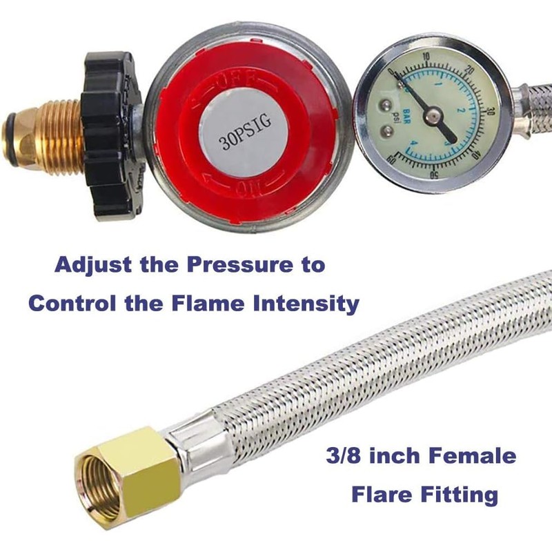 18FT High Pressure Propane Regulator with Hose, Adjustable 0-30 PSI