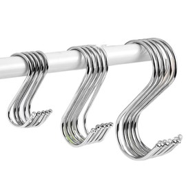 CALLYSONIC Pack of 10 S hooks, large, 8 cm hooks for hanging, stainless steel double hooks, hooks for hanging, suitable for kitchen, balcony, bathroom, bedroom and office