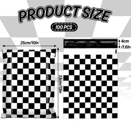 JarThenaAMCS 100Pcs 10 x 13in Checkered Poly Mailers Classic Black and White Plaid Packing Bags with Self-Sealing Decorative Gift Wrap Envelopes for Small Business Boutique Clothing