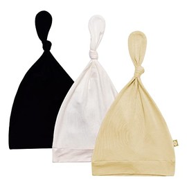 KYTE BABY Rayon Made from Bamboo Baby Beanie Hats - Super Soft Knotted Caps Available in Pattern and Solid Colors - 3 Pack, Midnight/Cloud/Wheat, 6 Months