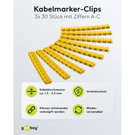 goobay 72516 Letters A–C Cable Marker Clip for Cable Diameters up to 2.5mm, Pack of 90