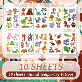 EMOME 70 Styles Safari Birthday Decorations Party Favors Supplies, Jungle Theme Decorations Animal Tattoos for Kids, Wild One Birthday Decorations Girl Boys for Animal Temporary Tattoos (10 Sheets)