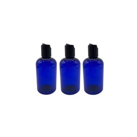 Natural Farms 4 oz Blue Boston BPA FREE Bottles - 3 Pack Empty Refillable Containers - Essential Oils Cleaning Products - Aromatherapy | Smooth Black Disc Cap - Made in the USA