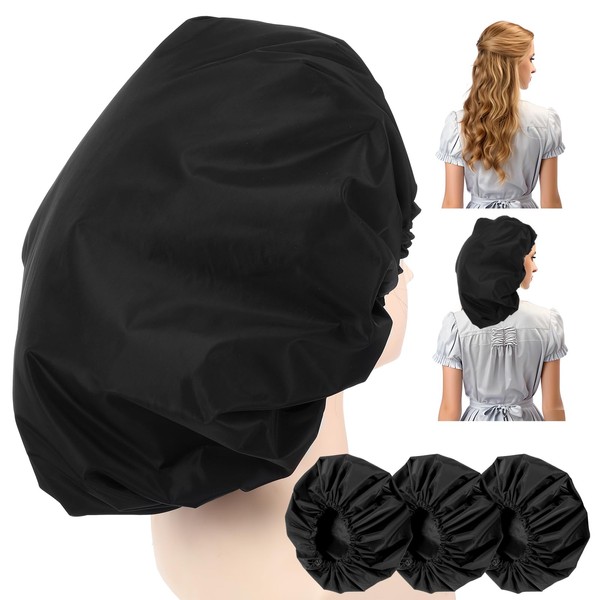 4 Pcs Super Jumbo Adjustable Satin Lined Shower Caps for