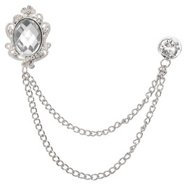 PATIKIL Gem Hanging Chain Brooch Pins, Rhinestone Men's Gem Brooch Suit Pins Lapel Pins for Women Men Clothes Dress Bouquet Coat Hat Bag, Silver (White)