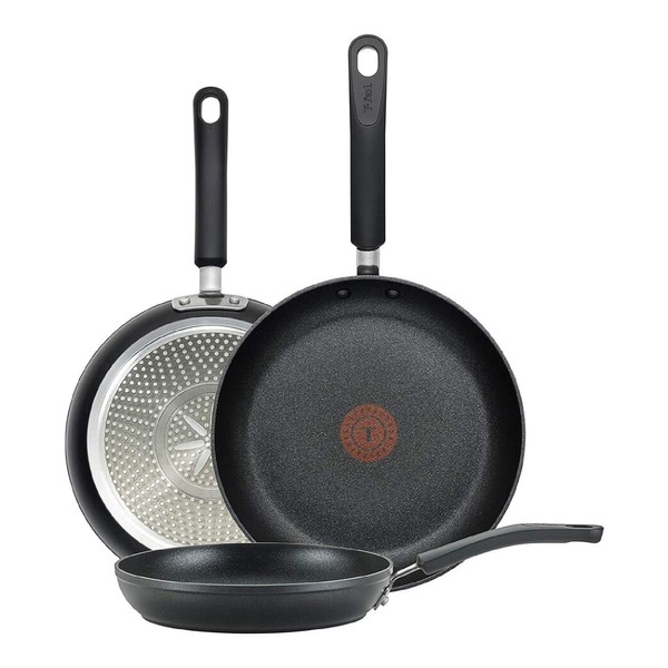 T-fal Experience Nonstick 3 Piece Fry Pan Set 8, 10.25, 12 Inch Induction Cookware, Pots and Pans, Dishwasher Safe Black