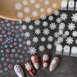 Snowflake Nail Stickers 4 Sheets 5D Embossed Self-Adhesive Christmas Nail Art Stickers White Blue Pink Snowflake Nail Decals Winter Nail Stickers for Women Girls DIY Manicure Nail Supplies