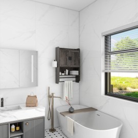 TREATLIFE HOME Bathroom Wall Cabinet with Adjustable Shelf, Towel Bar and Paper Holder, Over The Toilet Storage, Grey