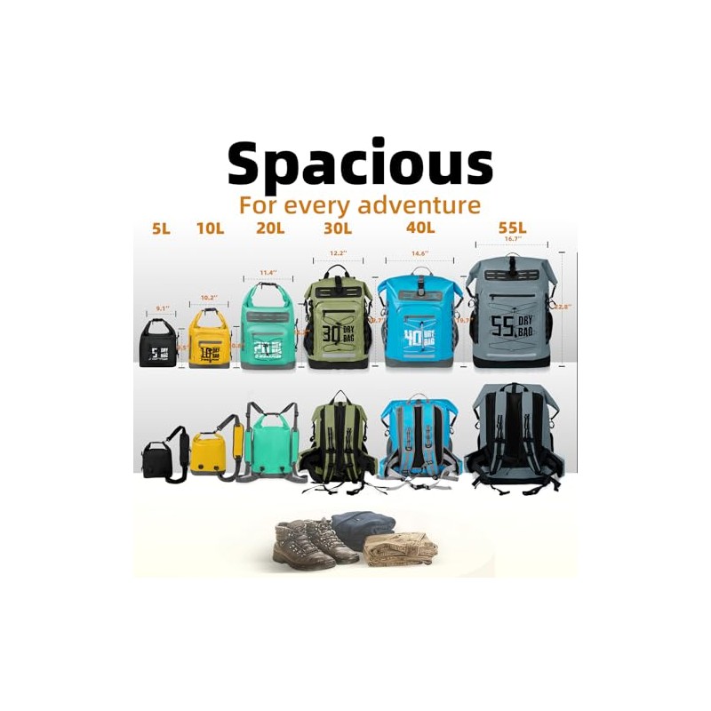MORXPLOR Bolsa seca impermeable, mochila seca enrollable de 5L/10L/20L/30L/40L/55L con