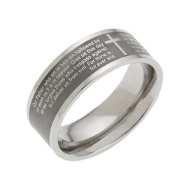7mm Stainless Steel Women's Men's Ring - "The Lord's Prayer" Christian Religious Ring Fashion Jewelry, Our Father Prayer Ring & Gifts, Size 6 to 9