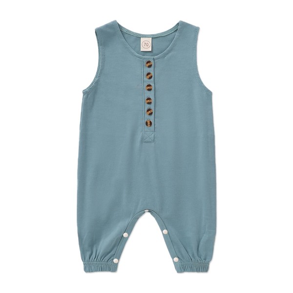 PATPAT - Mameluco sin mangas con botones y estampado a rayas de color sólido para bebé y niña, Azul/claro, 12-18 Meses