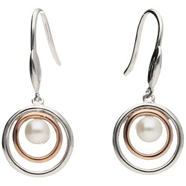 Smart Jewel Earrings with Freshwater Pearl, Bicolour, Silver 925 Silver, Rose Gold-Plated Bicolour, 2.5 cm, 925 Sterling Silver