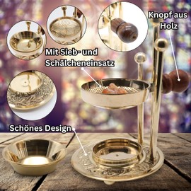 SonKo Incense Burner Incense Burner with Strainer for Smoking and Meditation - Spiritual Gifts for Smoking White Sage, Frankincense, Boswellia, Adjustable Incense Pan (Burner Set)