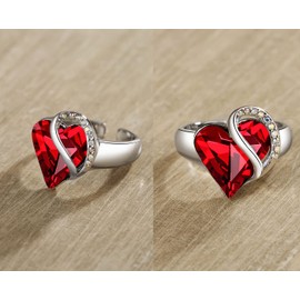 Leafael Infinity Love Women's Adjustable Heart Ring with Siam Ruby Red Birthstone Crystal for January and July, Healing Stone for Joy, Jewelry Gifts for Women, Silver-tone, Open End, Size 6.5-8