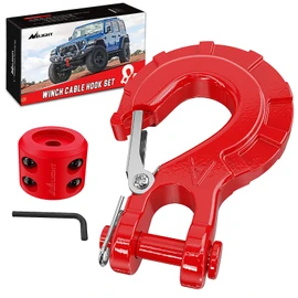 Nilight Forged Steel Winch Hook 3/8" Grade 70 Safety Latch Winch Cable Hook Stopper & Clevis Slip Hook Sets, Included Allen Wrench,Max 35,000 lbs, Red