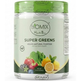 Biomix – Super Greens más de 40 Superalimentos, Probióticos Enzimas Fibra Adaptógenos Rhodiola Eleuthero Astragalus, Espirulina Clorela Matcha Moringa, Vegano Sin Gluten, Sin, Azúcar añadida 60 Servicios
