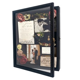 FramePro Shadow Box 11x14 Front Open with Hinge Beaded Designed Display Case with Linen Back, Picture Frame Wedding Bouquet Memorabilia Medals Photos Memory Box for Keepsakes Black