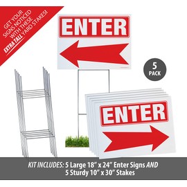 Calendars and More Enter Arrow Yard Signs Complete Kit Includes 5 Signs and 5 Sturdy Sign Stakes - Durable Outdoor Double Sided 18x24 Arrow Sign with Extra Tall 10x30 Stake (5 Pack, Enter)