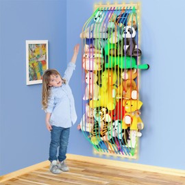 VOMELON Stuffed Animal Storage Wood Soft Toy Storage for Kids Room，Wall Mount Door Hanging Stuffed Animal Toy Organizer Shelf for Nursery Play Room White with LED Coil -Patent