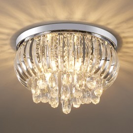 Gopmmy Modern Crystal Chandelier 15.7 Inch,5-Lights Chrome Crystal Flush Mount LED K9 Chandeliers Light Fixture for Bedroom Dining Living Room Hallway E12