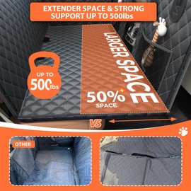 Voivey Waterproof Back Seat Extender for Dogs, 2025 Upgrade Up to 500lbs Dog Car Seat Cover for Back Seat with Dog Car Seat Belt, Anti-Scratch! Safer! Easy to Use & Clean