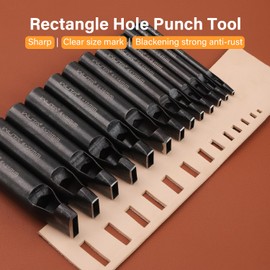 WUTA 13 Pcs Rectangle Leather Hole Punch Set, High Carbon Steel Punching Tool, Hollow Punch Cutter Set for Belt & Crafting