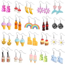 Cute Earrings Funny Earrings Aesthetic Unique Y2k Accessories Cool Fun Weird Funky Mushroom Novelty Kawaii Quirky Dangly Creative Object Crazy Drop Dangle Earrings Pack for Women