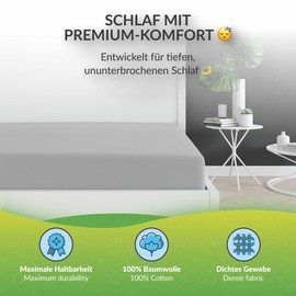 etérea Comfort Jersey Fitted Sheet in Various Sizes and Colours, Soft Fitted Sheet Made from 100% Cotton, Flat Sheet with Approx. 25 cm Base Height and 140 g/m²