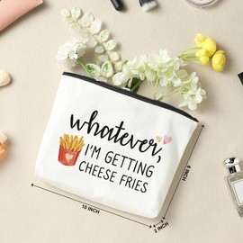 NBIAN 3 Pcs Whatever I'm Getting Cheese Fries Food Makeup Bag Cosmetic Bag for Women Girl Daughter Bestie Friend Coworker Sister Lady Friendship Gifts Thanksgiving Christmas Graduation Birthday