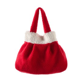 XGOPTS Fall and Winter Handbag Lunch Bag Tote Bag Fluffy Cute Christmas Handbag New Year Red Wool Bag Large Capacity Lunch Bag for Girls Children Lunch Drink Storage Picnic Bag Lightweight for Work