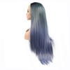 Blue Lace Front Wig Long Straight Ombre Blue Dark Roots