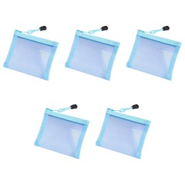 5 Pcs Mini Zipper Mesh Bags, Polyester Mesh Cosmetic Bags, Portable Travel Organizer Pouch, 13cm x 10cm, Sky Blue