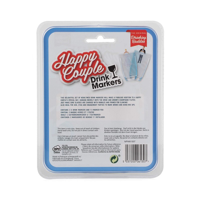 NPW-USA NPW61307 NPW Cocktail/Wine Glass Markers, Happy Couple