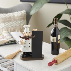 Deco 79 Polystone Chef Decorative Sculpture Home Decor Statue with Chalkboard, Accent Figurine 8" x 5" x 11", Black